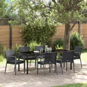 vidaXL Conjunto de Jantar de Jardim com 7 Peças e Almofadas em Rattan Preto
