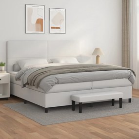 Cama com molas/colchão 200x200 cm couro artificial branco