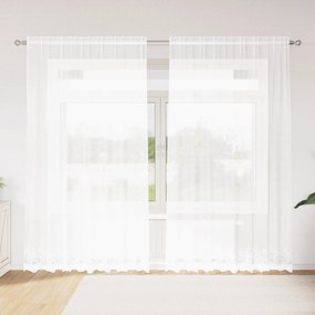 vidaXL Cortina de Renda com cortinas Floral Branco 200 x 220 cm Poliéster