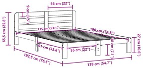 Cama sem colchão 135x190 cm madeira de pinho maciça branco