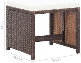 Bancos de jardim 4 pcs com almofadões vime PE castanho