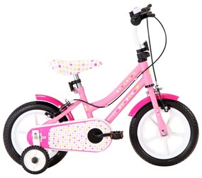 92175 vidaXL Bicicleta de criança roda 12" branco e cor-de-rosa