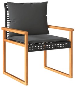 Conjunto de bistrô com almofadões 3 pcs vime PE e acácia preto