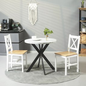 Conjunto de 2 cadeiras de jantar em madeira maciça (MESA NÃO INCLUÍDA) cadeiras de cozinha de estilo rústico, com encosto cruzado em branco e carvalho