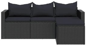 Conjunto lounge de jardim vime PE preto