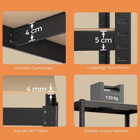 Estante de aço para cargas pesadas 40 x 80 x 160 cm preto