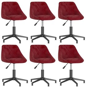vidaXL Cadeiras de jantar giratórias 6 pcs veludo vermelho tinto