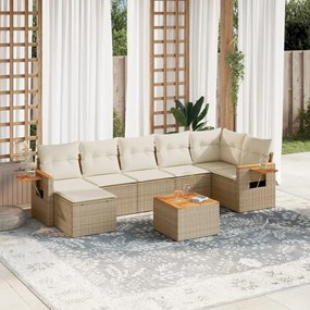 8 pcs conjunto de sofás p/ jardim com almofadões vime PE bege