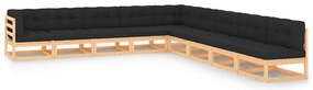 9 pcs conj. lounge jardim c/ almofadões antracite pinho maciço