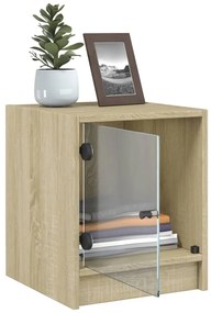 Mesa cabeceira c/ portas vidro 2 pcs 35x37x42cm carvalho sonoma