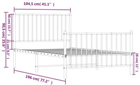 Estrutura de cama com cabeceira e pés 100x190 cm metal branco