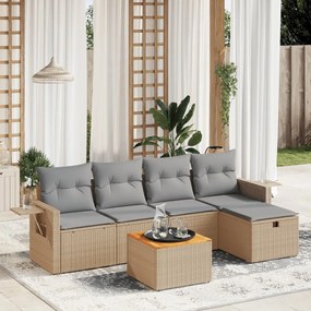 6 pcs conj. sofás jardim c/ almofadões vime PE bege misturado