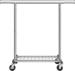 Guarda-roupas extensível 92-132 x 45 x 161,5 cm com rodas e prateleira, prateado