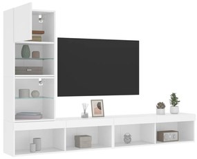 vidaXL 4pcs móveis de parede p/ TV c/ LEDs derivados de madeira branco