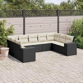 9 pcs conjunto de sofás p/ jardim c/ almofadões vime PE preto