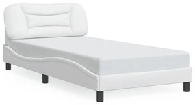 Estrutura cama c/ luzes LED 100x200 cm couro artificial branco