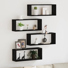 Conjunto de Prateleiras vidaXL de 4 - Carvalho Preto - 60x15x23 cm - Feito de Madeira Engenharia