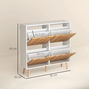 Sapateira para 16 Pares de Sapatos com 4 Gavetas e Prateleiras Ajustáveis 95x26x95 cm Branco e Madeira