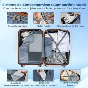 Conjunto de bagagem de 3 peças malas rígidas com fechadura com Alças telescópicas de alumínio e rodas giratórias Cinzenta