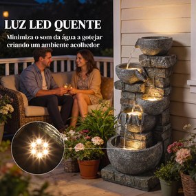 Fonte de Jardim com Luzes LED e Bomba Fonte Decorativa em Cascata de 5 Níveis 34x36x80 cm Multicolor