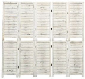 Biombo com 5 painéis 178,5x166 cm madeira branco antigo