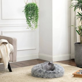 Cama para cães e gatos redonda 50 x 20 cm (Ø x A) com capa macia cinzenta
