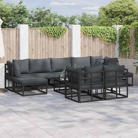 vidaXL Conjunto de Sofá de Jardim 10 pcs Preto 70 x 70 x 32 cm