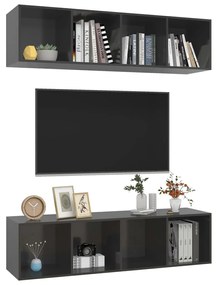 Armários de parede p/ TV 2pcs derivados madeira cinza brilhante