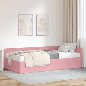 vidaXL Estrutura de Cama de Canto com Colchão 2 pcs Cinzeto Veludo