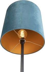 Candeeiro de pé com cúpula em veludo preto azul com dourado 40 cm - Simplo