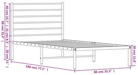 Estrutura de cama metal s/ colchão c/ cabeceira 75x190 cm preto
