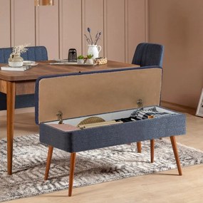 Conjunto de Mesa de Jantar Extensível Vina – Nogueira e Azul Escuro –