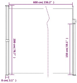 Toldo lateral retrátil 200x600 cm antracite
