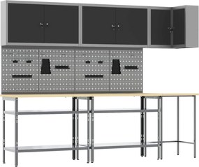 vidaXL Conjunto de Armários de Trabalho Manual 10 pcs Preto e Cinza