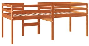 Cama alta 90x190 cm madeira de pinho maciça castanho cera