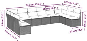 10 pcs conjunto de sofás p/ jardim com almofadões vime PE bege