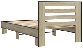 Estrutura de cama derivados de madeira e metal carvalho sonoma