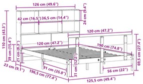 Cama com estante sem colchão 120x190 cm pinho maciço branco