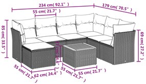 8 pcs conjunto de sofás p/ jardim com almofadões vime PE bege