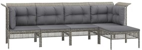 5 pcs conjunto lounge de jardim c/ almofadões vime PE cinzento