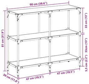 Mesa consola com tampo em vidro preto 98x30x81 cm aço