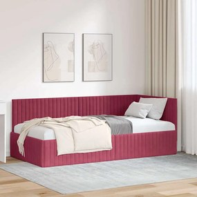 vidaXL Estrutura de Cama de Canto Vinho Vermelho 90 cm x 200 cm Veludo