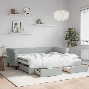 vidaXL Sofá-cama c/ gavetão e gavetas 90x190 cm veludo cinzento-claro