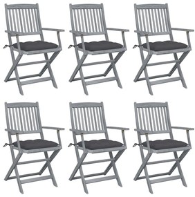 Cadeiras exterior dobráveis c/ almofadões 6 pcs acácia maciça
