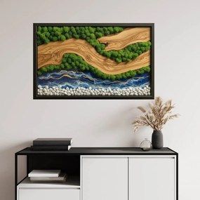 Autocolante retangular Musgo - Praia e Azul Epoxy com Pedras Brancas