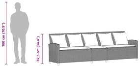 Sofá de jardim de 5 lugares com almofadões vime PE bege