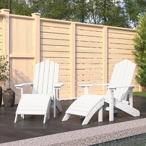 vidaXL Cadeiras de jardim Adirondack c/ apoio de pés 2 pcs PEAD branco