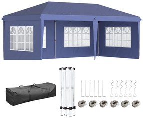 Outsunny Tenda Dobrável com 4 Paredes Laterais Amovíveis 4 Janelas e Bolsa de Transporte 585x295x270 cm Azul
