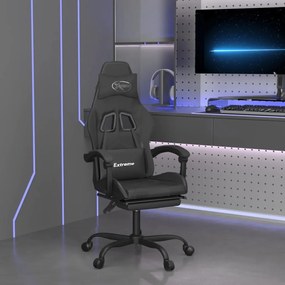vidaXL Cadeira gaming giratória c/ apoio pés couro artificial preto