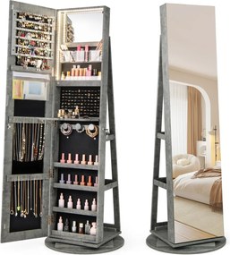 Armário giratório para joias 360° com espelho de corpo inteiro e luzes LED de 3 cores com fechadura Organizador de joias esverdeado